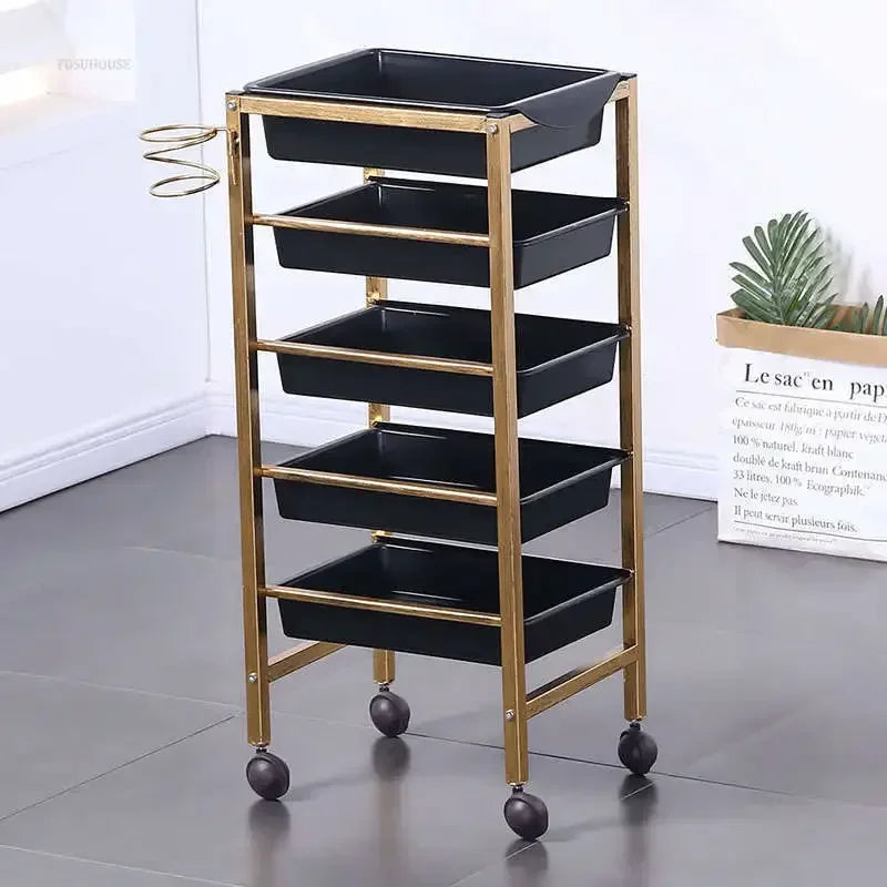 Retro Iron Salon Trolleys Nordic Beauty Salon Drawers Cart With Wheels Creative Hair Salon Perm And Dye Tool Cart