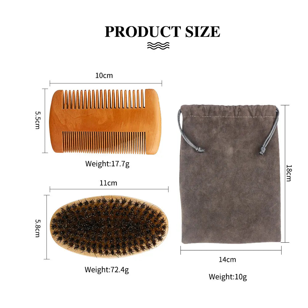 Boar Bristle Wood Beard Brush Hairdresser Shaving Tools Men Mustache Comb With Gift Bag Barber Beard Grooming Set Hair Comb Kit