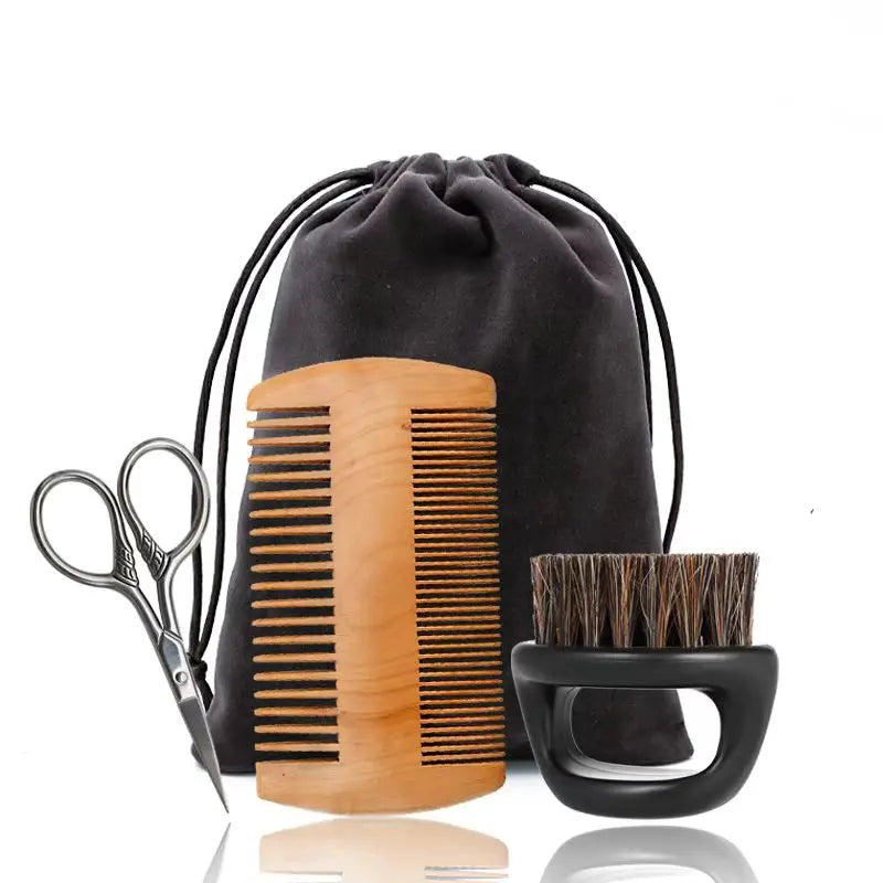 Professional Barber Men Shaving Brush Comb Kits Wood Soft Boar Bristle Beard Brush Mustache Comb Kit With Gift Bag Hair Comb Set