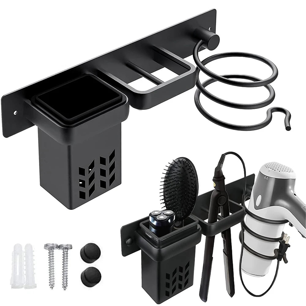 Wall-Mounted Hair Dryer Storage Rack Multifunctional Bathroom Hair Care Tool Straightening Irons And Curling Irons Storage Box