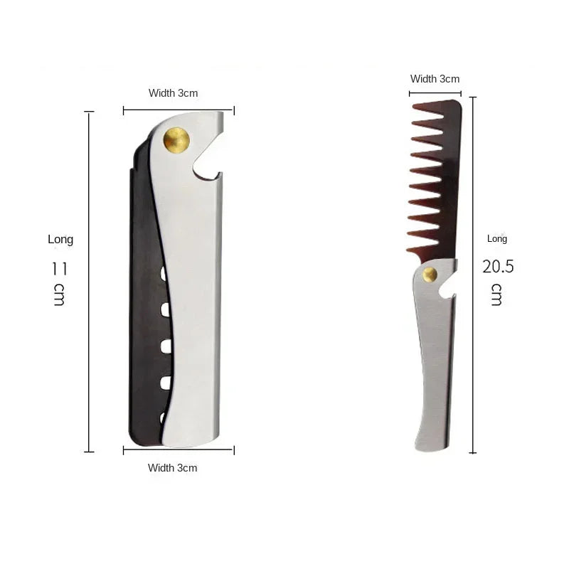 Oil Head Comb Barber Stainless Steel Handle Folding Wide Teeth Men Comb Hairdressing Hair Modeling Styling Comb Portable Vintage