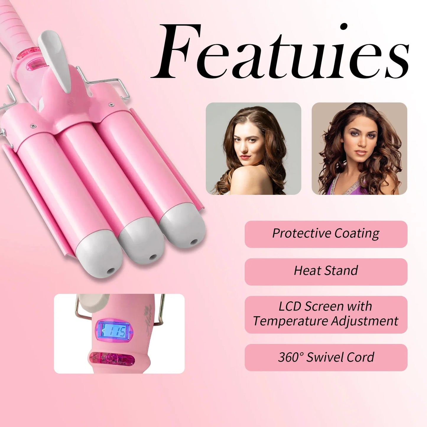 YAWEEN Lcd Curling Iron Professional Ceramic Hair Curler 3 Barrel Hair Curler Irons Hair Wave Fashion Styling Tools