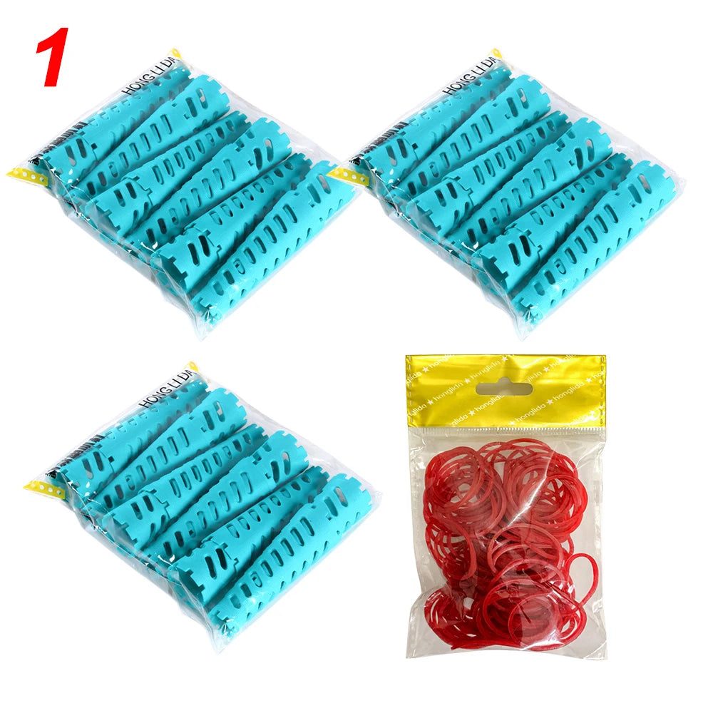 36pcs/set 18-30mm Cone Shape Hair Rollers with Rubberbands Extra Thick Curling Bars Cold Perm Flexi Rods Hair Waver No Heat 1705