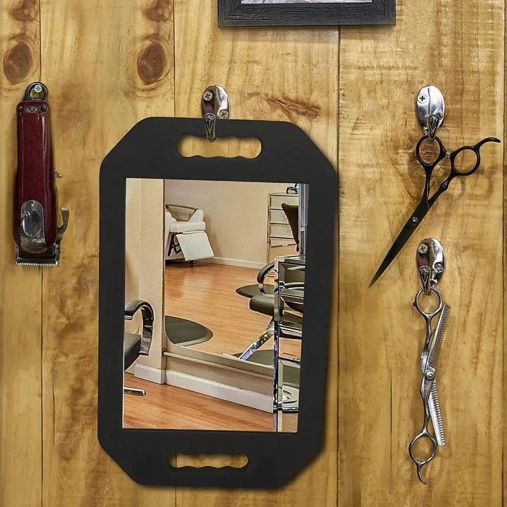 Hair Sponge Mirror Vanity Mirror Handheld Mirror Anti Fall 2-Hand Hang Up Back Makeup Mirror Square Mirror Hairdressing Salon