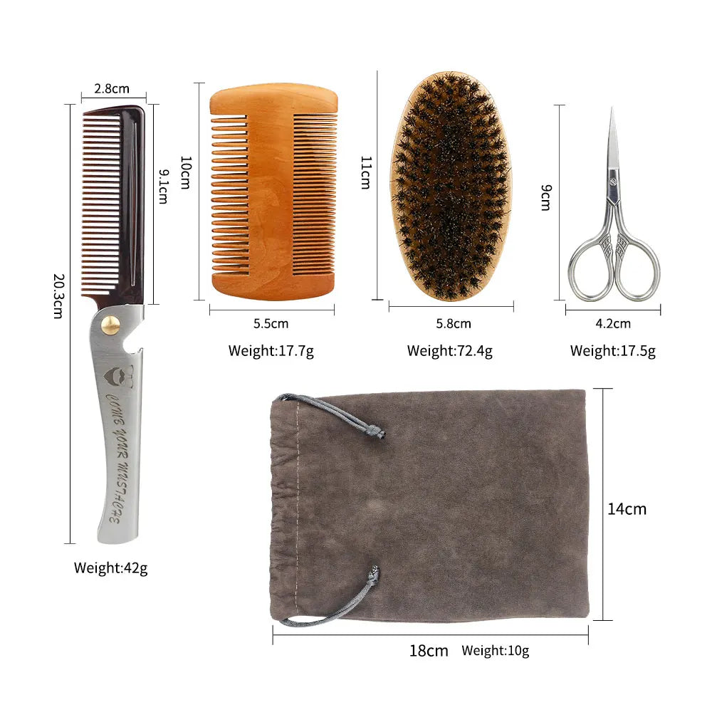 Professional Barber Men Shaving Brush Comb Kits Wood Soft Boar Bristle Beard Brush Mustache Comb Kit With Gift Bag Hair Comb Set