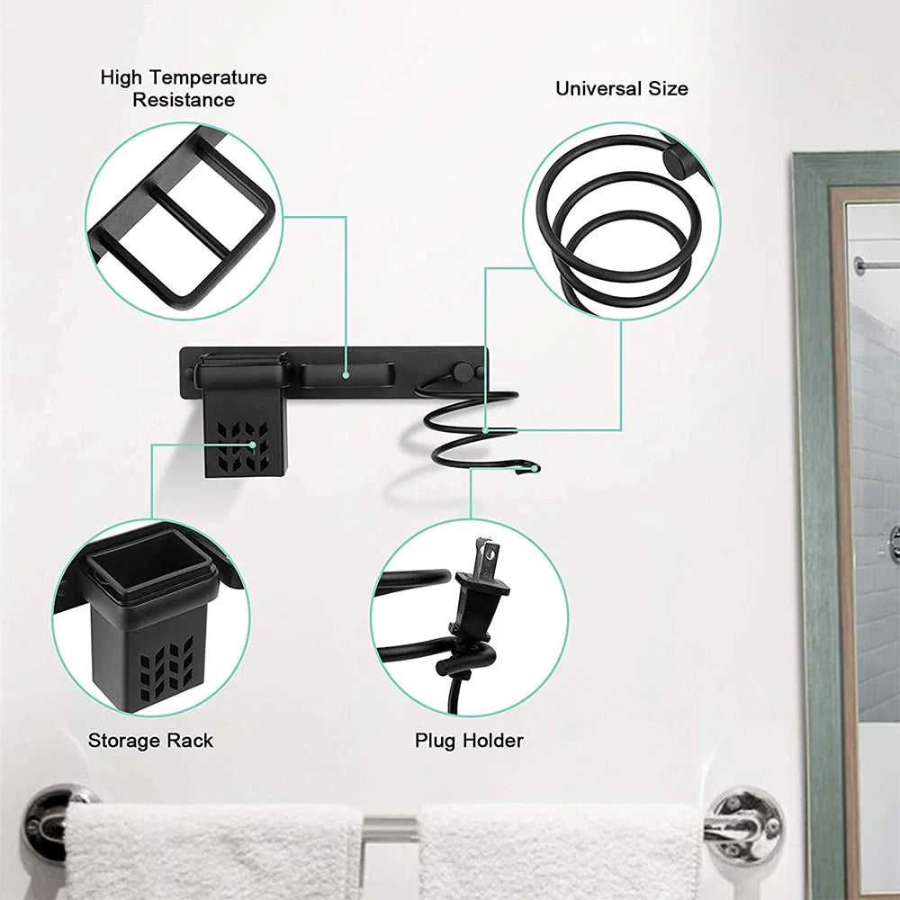 Wall-Mounted Hair Dryer Storage Rack Multifunctional Bathroom Hair Care Tool Straightening Irons And Curling Irons Storage Box