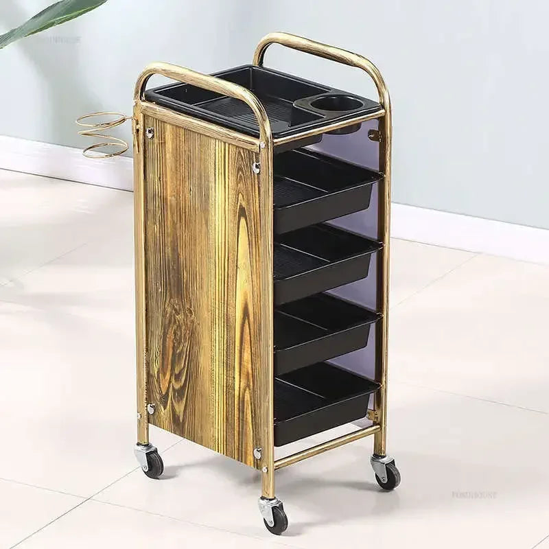 Retro Iron Salon Trolleys Nordic Beauty Salon Drawers Cart With Wheels Creative Hair Salon Perm And Dye Tool Cart