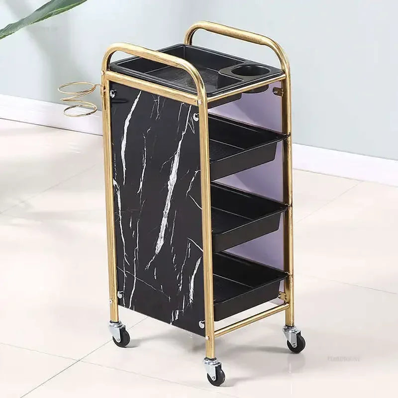 Retro Iron Salon Trolleys Nordic Beauty Salon Drawers Cart With Wheels Creative Hair Salon Perm And Dye Tool Cart