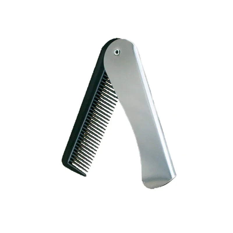 Oil Head Comb Barber Stainless Steel Handle Folding Wide Teeth Men Comb Hairdressing Hair Modeling Styling Comb Portable Vintage