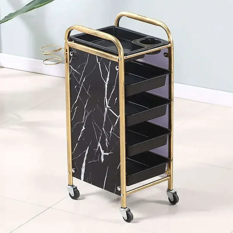 Retro Iron Salon Trolleys Nordic Beauty Salon Drawers Cart With Wheels Creative Hair Salon Perm And Dye Tool Cart