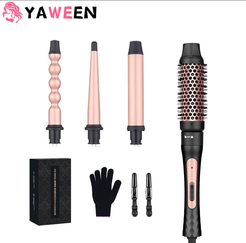 4-in-1 Curling Iron with Curling Brush, Professional Hair Curler 9-32MM Hair Straightener,Fast Heating Hair Styling Appliances