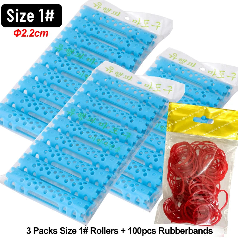 30pcs/set Hollow Cold Perm Rods with Rubberbands Heatless Classic Hair Curler Bars Light Weight Multiholes Root Perm 1904
