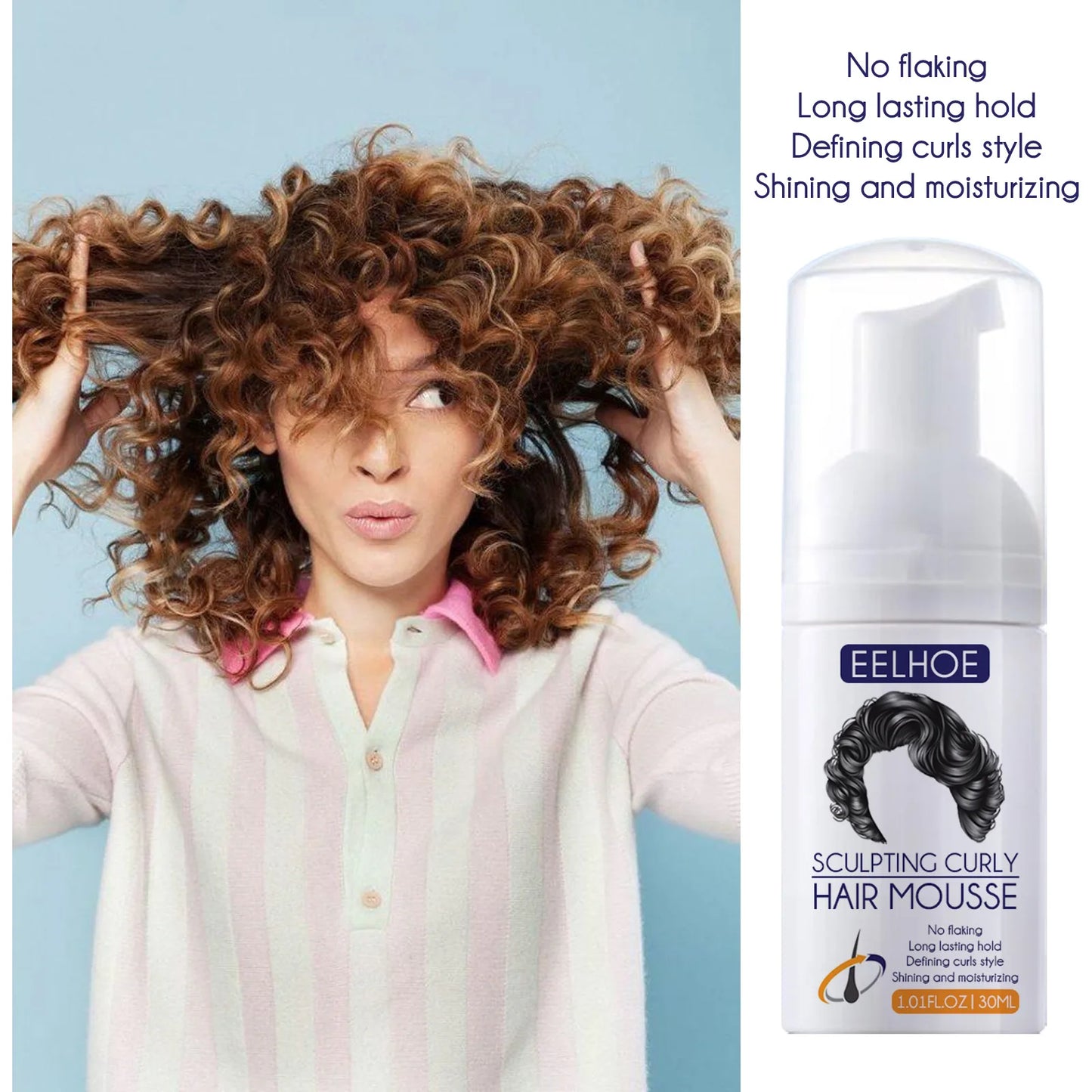 EELHOE Curly Hair Styling Mousse Hair Conditioner Volume Shaping Curling Boost Cream Curl Defining Nourishing Hair Care Elastin