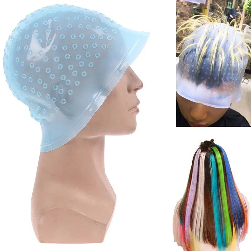 Reusable silicone hair color and bright dye cap for hairstyle tools
