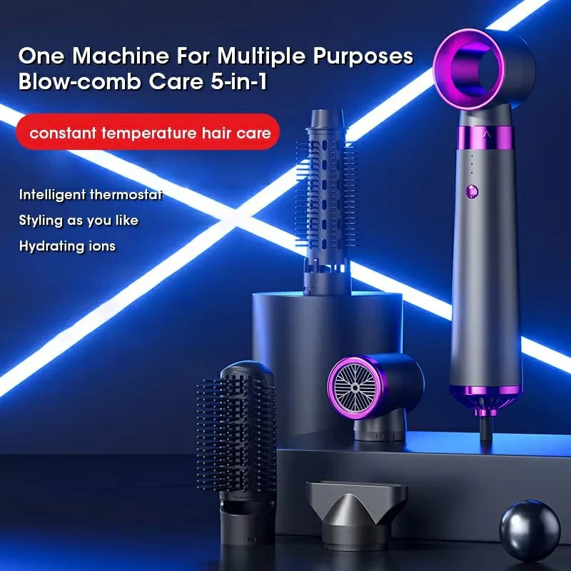 Hair Dryer 5in1 Multifunctional Hair Straightener Negative Ion Hair Care Curler Blow Dryer Styling Set Strong Wind
