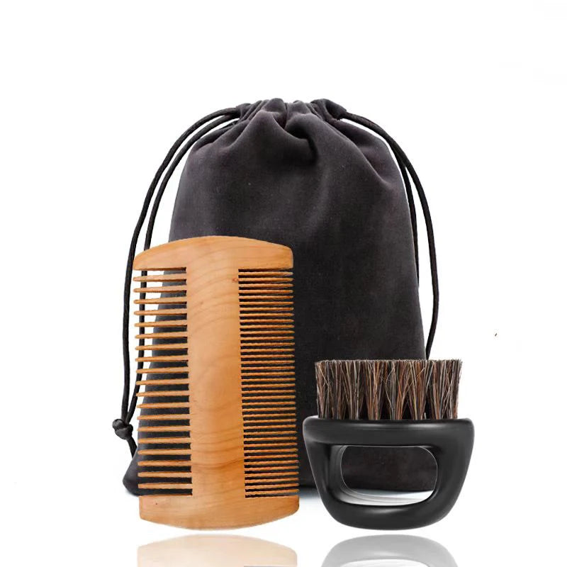 Professional Barber Men Shaving Brush Comb Kits Wood Soft Boar Bristle Beard Brush Mustache Comb Kit With Gift Bag Hair Comb Set