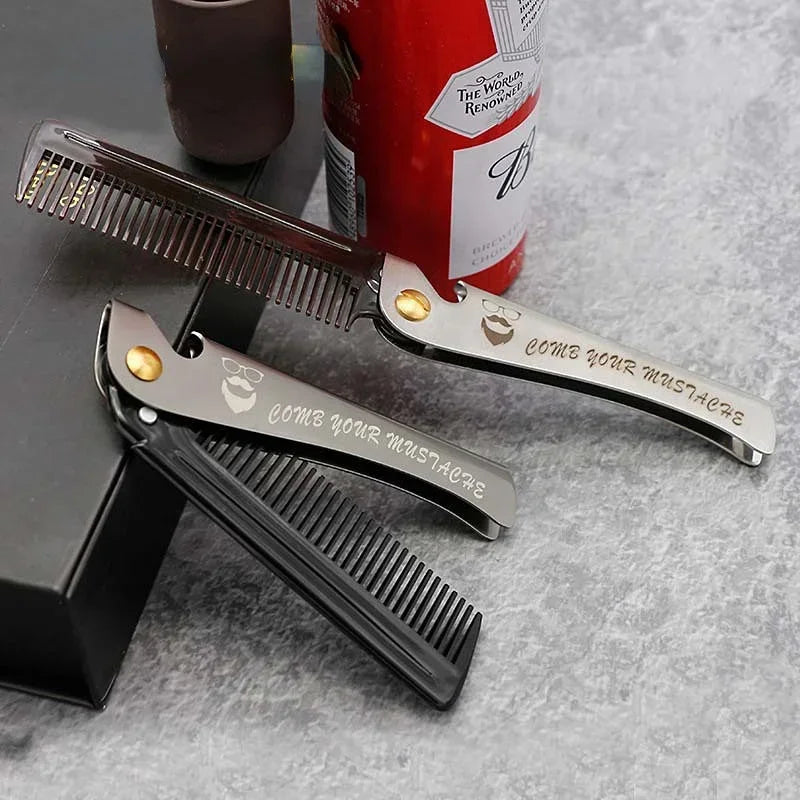 Folding Steel Combs For Men Oil Head Portable Beard Combs For Men Comb Product Hair Dropshipping Hair Combs Foldable Stylin