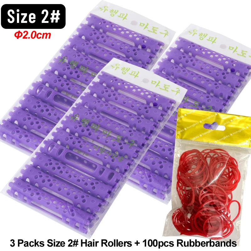 30pcs/set Hollow Cold Perm Rods with Rubberbands Heatless Classic Hair Curler Bars Light Weight Multiholes Root Perm 1904