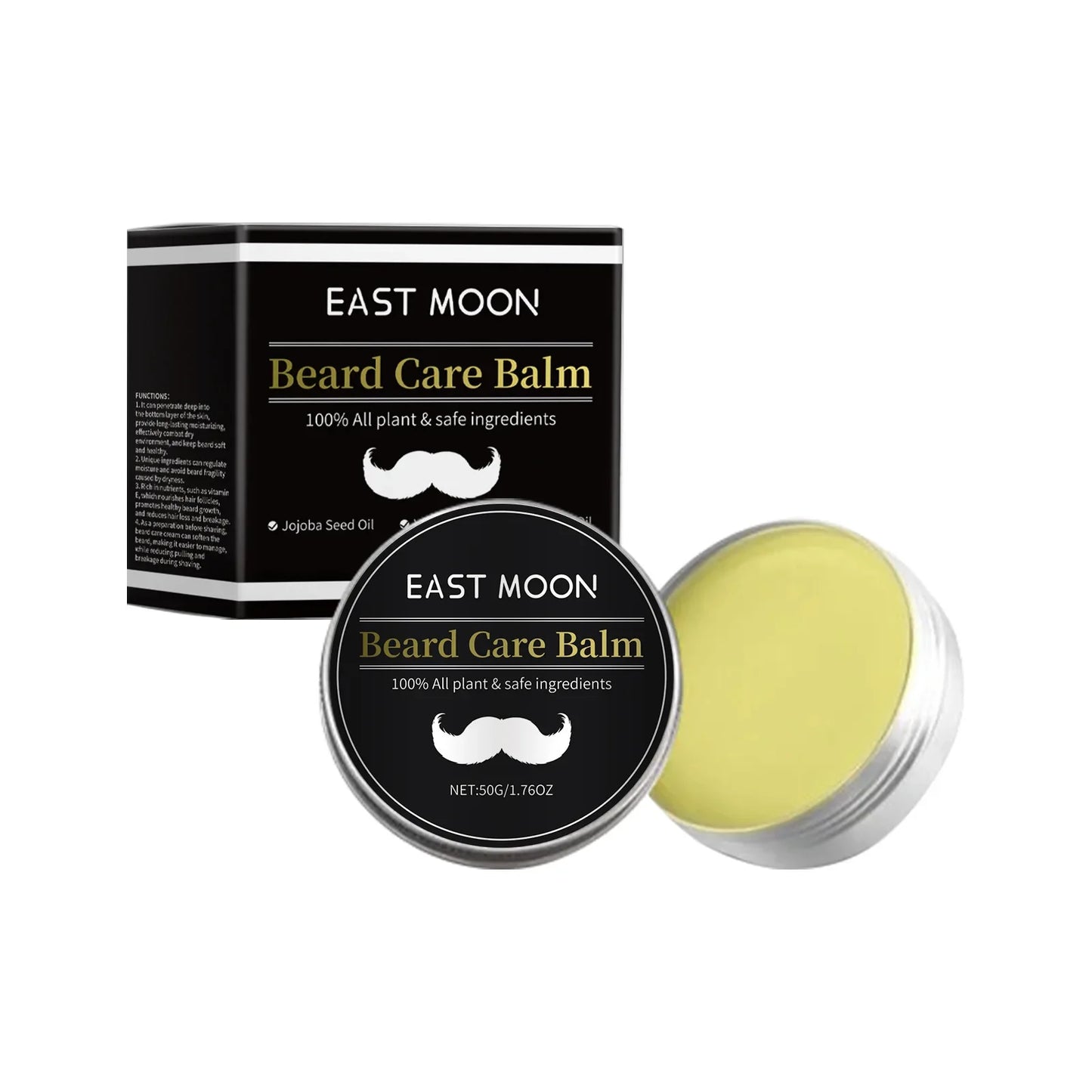 East Moon Men's Beard Care Cream Strengthens Beards Nourishes Makes Them Thick Shiny Pitch-black Moist and Provides Care