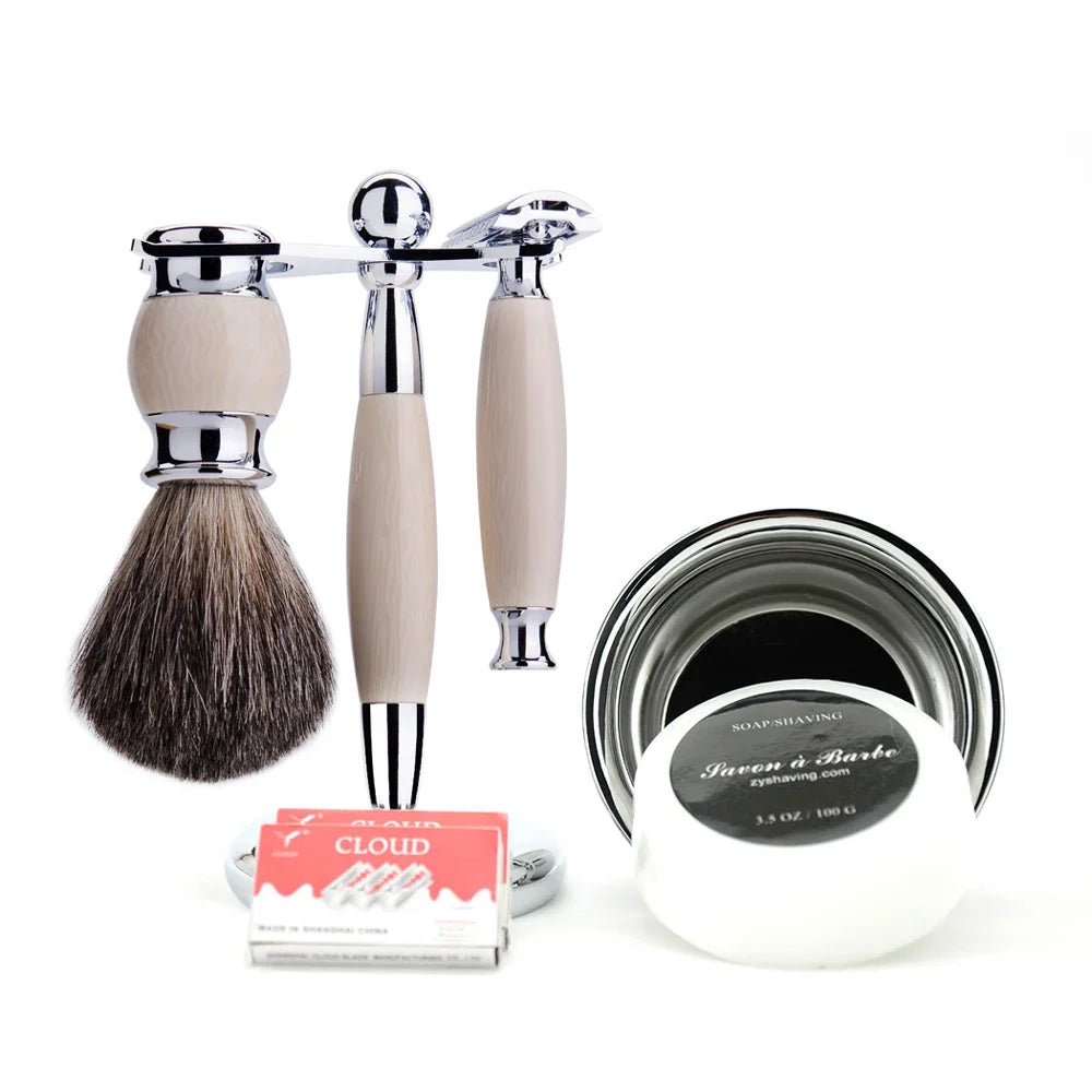 6pcs/kit Men Shaving Brush Holder Safety Razor Soap Bowl Set Metal Spray Paint Blue/Wooden/Ivory Barber Classic Grooming Gift