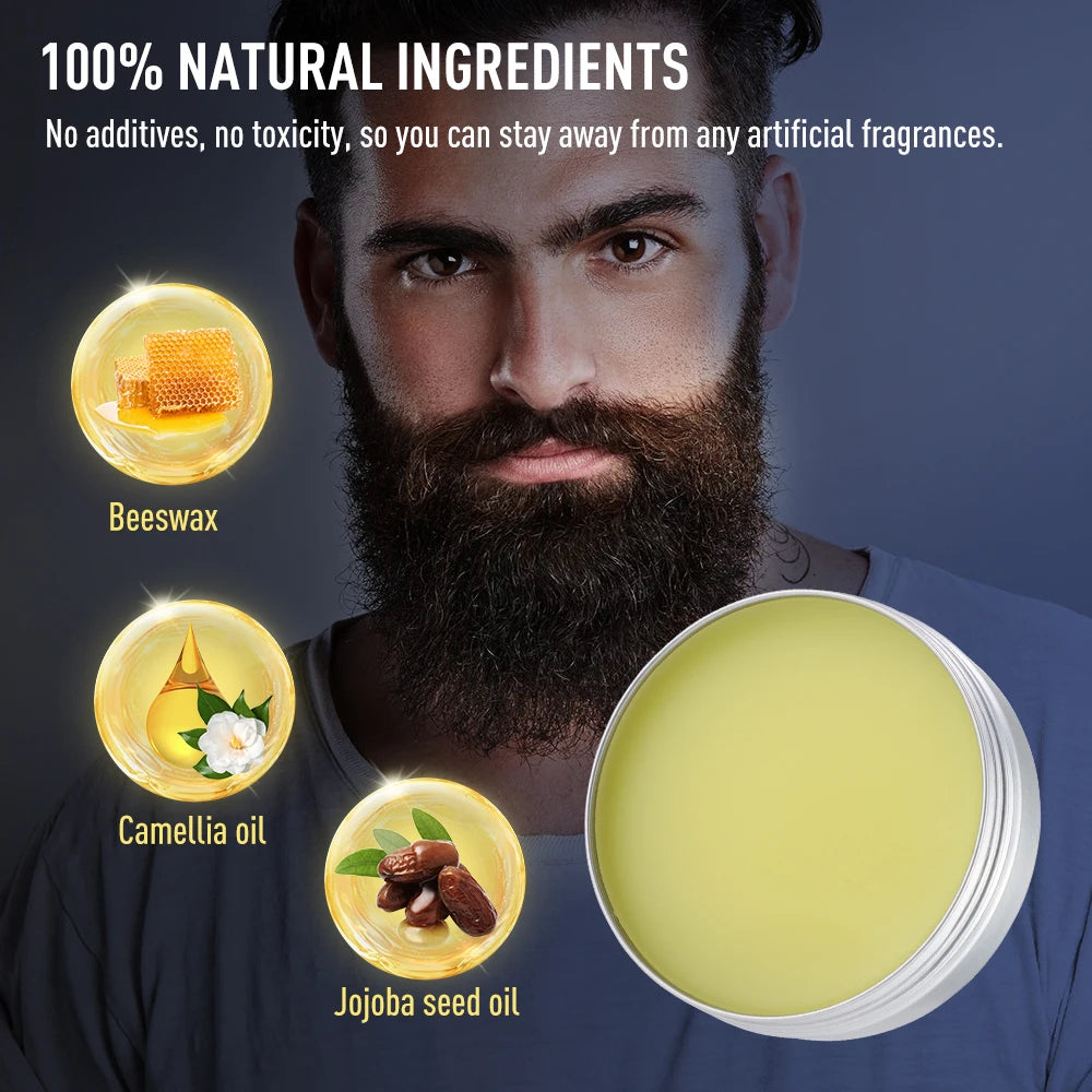 60g Beard Balm For Men Facial Hair Beard Growth Wax Thicking Moisturizing Nourishing Professional Mustache Cream Beard Care