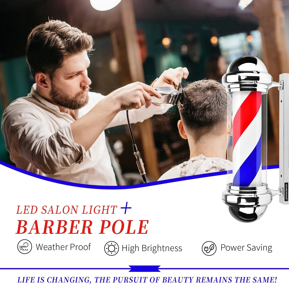 Barber Light Pole Wall Mount LED Light 22.8 Inch Barbershop Rotating Light Fixture Classic Signs for Hair Salon Use