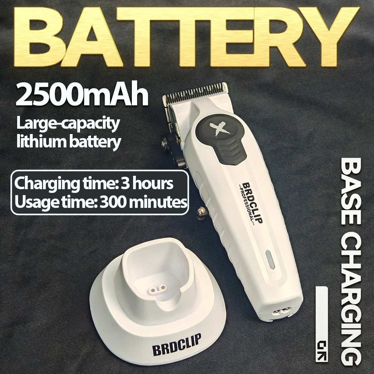 BRDCLIP X Series FA1C White Gradient 8800RPM Professional Hair Clipper Equipped with Charging Dock Suitable for Men's Hair Salon