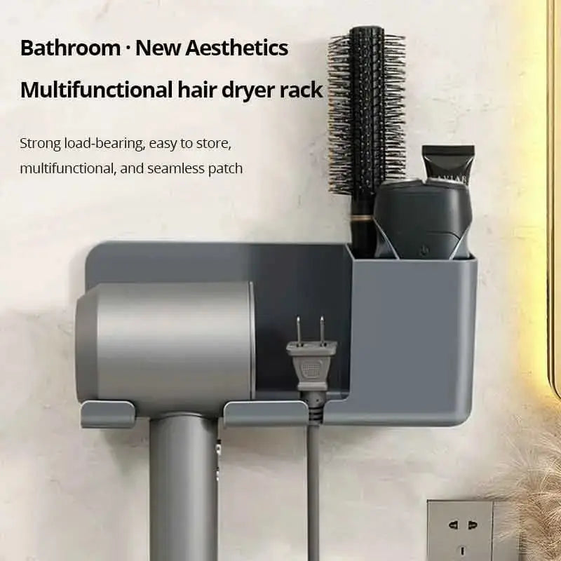 1pc Hair Dryer Storage Rack Non Punching Wall Mounted