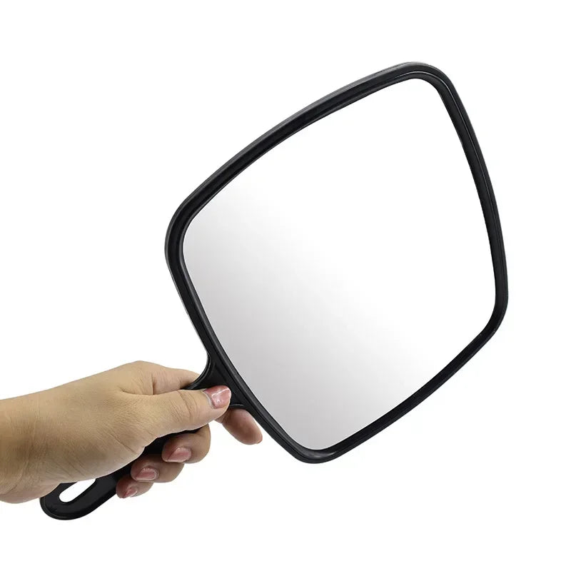 Handheld Mirror Professional Handheld Salon Barbers Hairdressers Mirror with Handle Practical Hand Mirror for Home (Black)