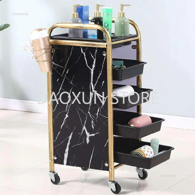 Retro Iron Salon Trolleys Nordic Beauty Salon Drawers Cart With Wheels Creative Hair Salon Perm And Dye Tool Cart