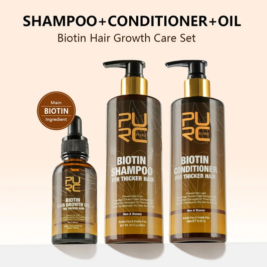 PURC Biotin Hair Shampoo Conditioner for Men Women Scalp Cleaning Hair Root Nourish Oil Smoothing Hair Mask Care Products Set