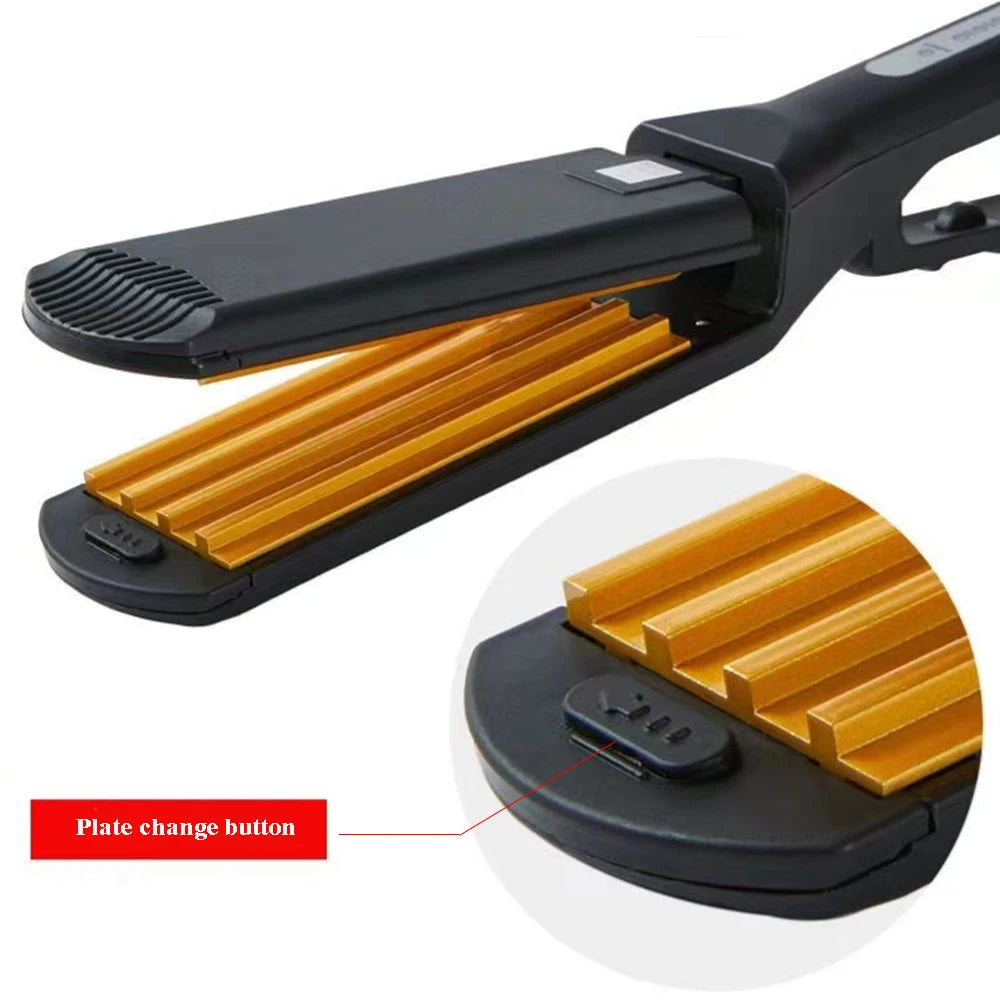 Professional Ceramic Corrugated Iron Electric Curling Crimped Wide Plates Beauty Hair Iron For Hair Wave Corrugation Flat Irons