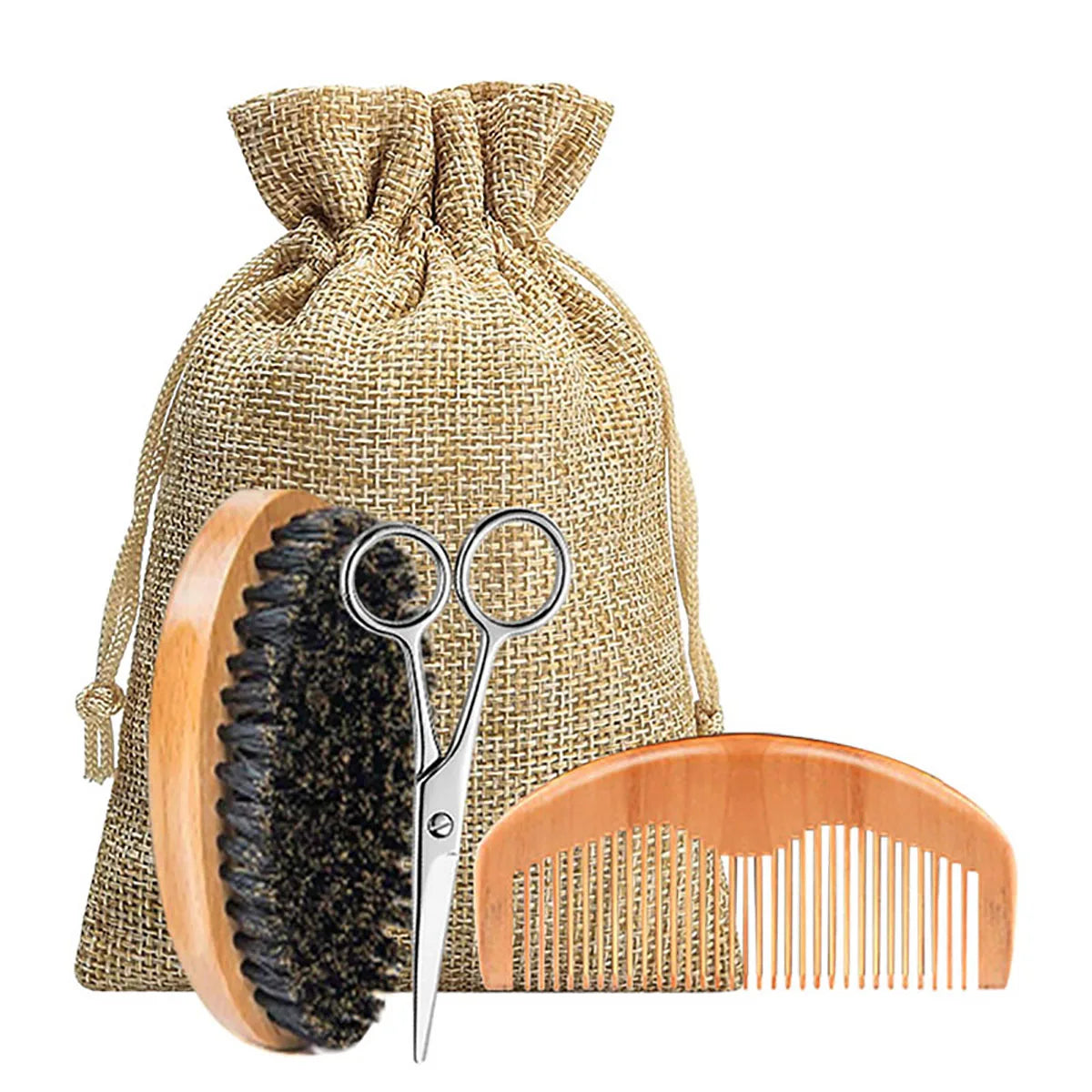 Men's Beard Kit Care Beard Oil Beard Balm Comb Brush Sack Scissors 6 Piece Set