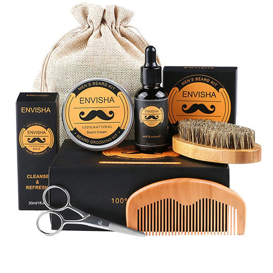 Men's Beard Kit Care Beard Oil Beard Balm Comb Brush Sack Scissors 6 Piece Set