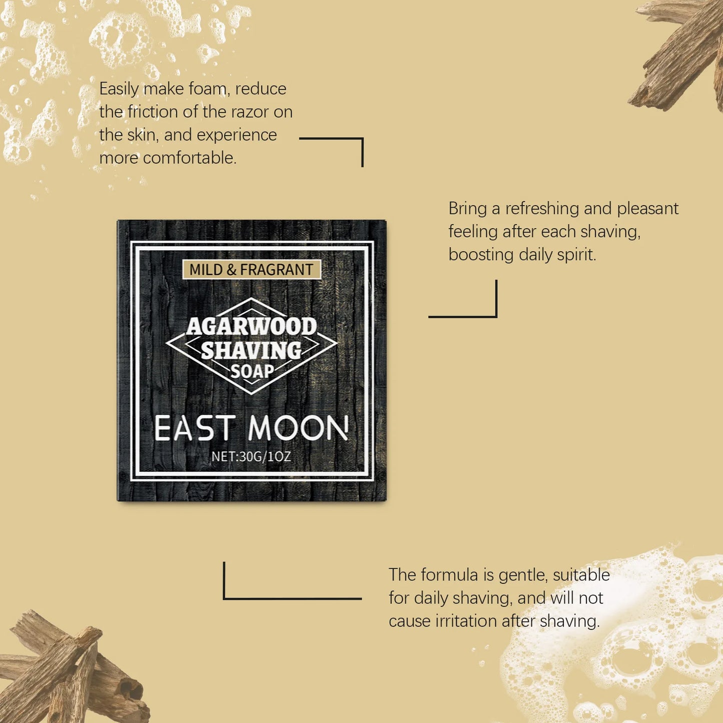 East Moon Men Shaving Soap Foam Rich Easy Clean Not Stimulating Long-Lasting Refresh Gentle Smoothing Handmade Beard Care Soaps