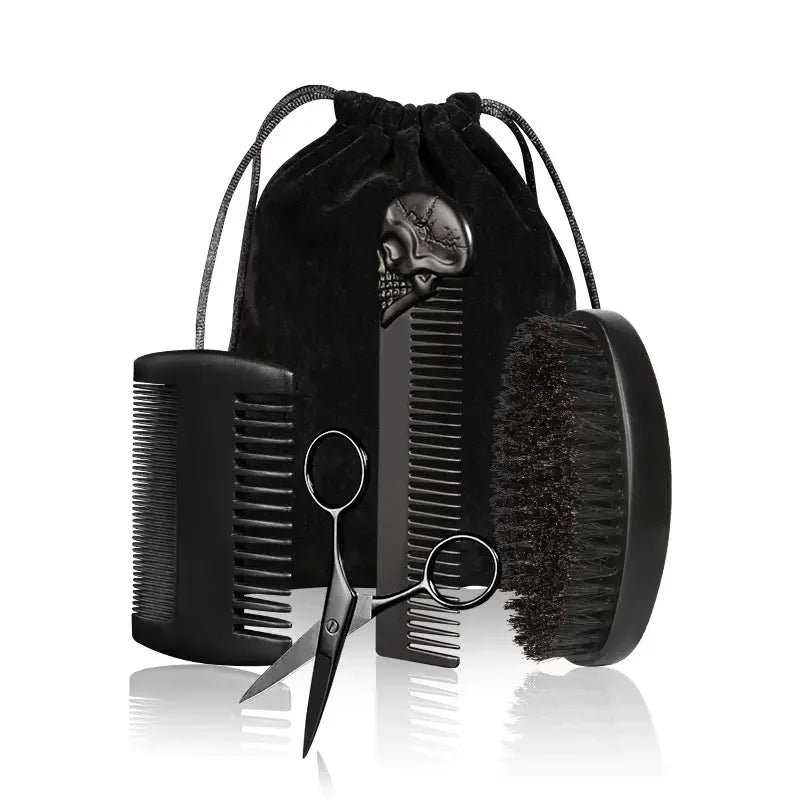 Professional Barber Men Shaving Brush Comb Kits Wood Soft Boar Bristle Beard Brush Mustache Comb Kit With Gift Bag Hair Comb Set