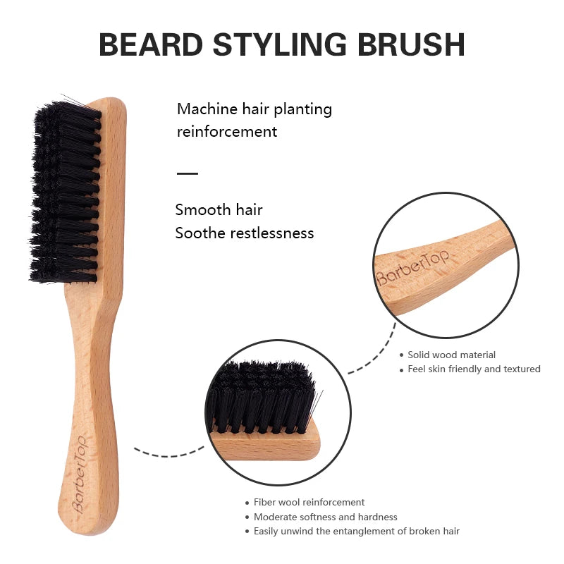 BARBERTOP Men Styling Comb Beard Hair Brush Face Massage Shaving Comb Barber Anti-knots Moustache Brush Professional Wooden Comb
