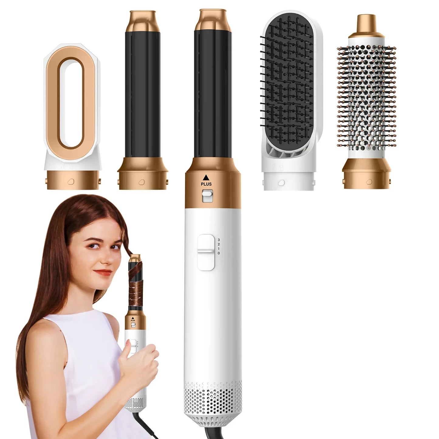 Multi-functional 5-in-1 Hot Air Comb Multi-Head Automatic Hair Curler Blow Dryer Hair Straightening Comb Cross Border Hair Dryer