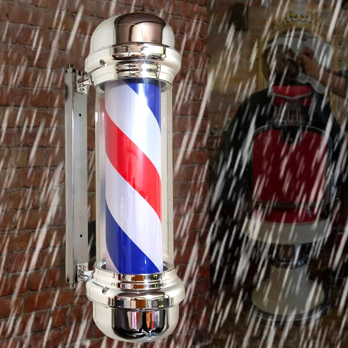 Barber Pole Light Traditional Barber Shop Pole LED Red Blue Rotating Hair Salon Open Sign for Indoor Outdoor Hairdressing Salon