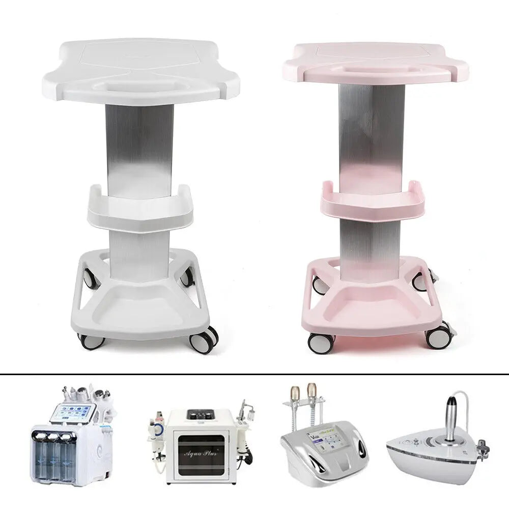 Pink/White Mobile Salon Trolley Stand with Wheel Spa Beauty Machine Trolley Stand Tray Rolling Cart Shelf Hairdressing Supplies