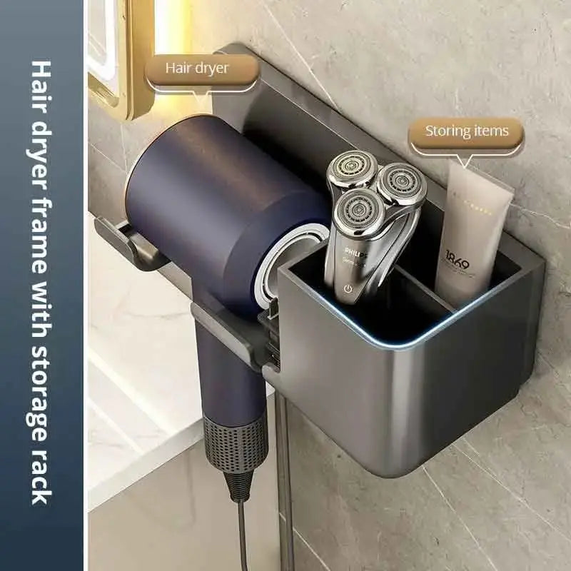 1pc Hair Dryer Storage Rack Non Punching Wall Mounted