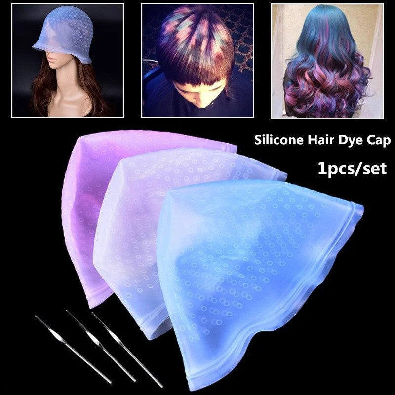 Reusable silicone hair color and bright dye cap for hairstyle tools