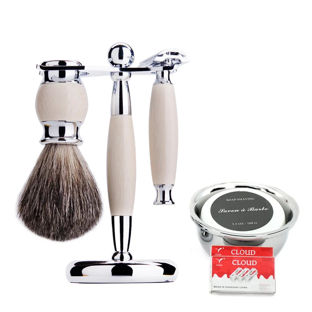 6pcs/kit Men Shaving Brush Holder Safety Razor Soap Bowl Set Metal Spray Paint Blue/Wooden/Ivory Barber Classic Grooming Gift