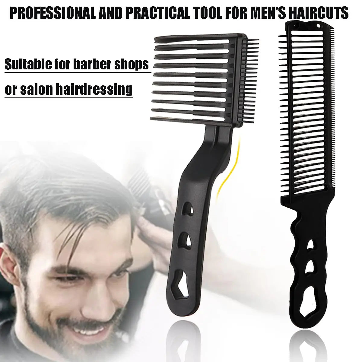2PCS Barber Flat Top Hair Cut Comb Set Pro Barbershop Men's Curved Positioning Hair Clipper Comb Salon Hairdresser Tool Supplies
