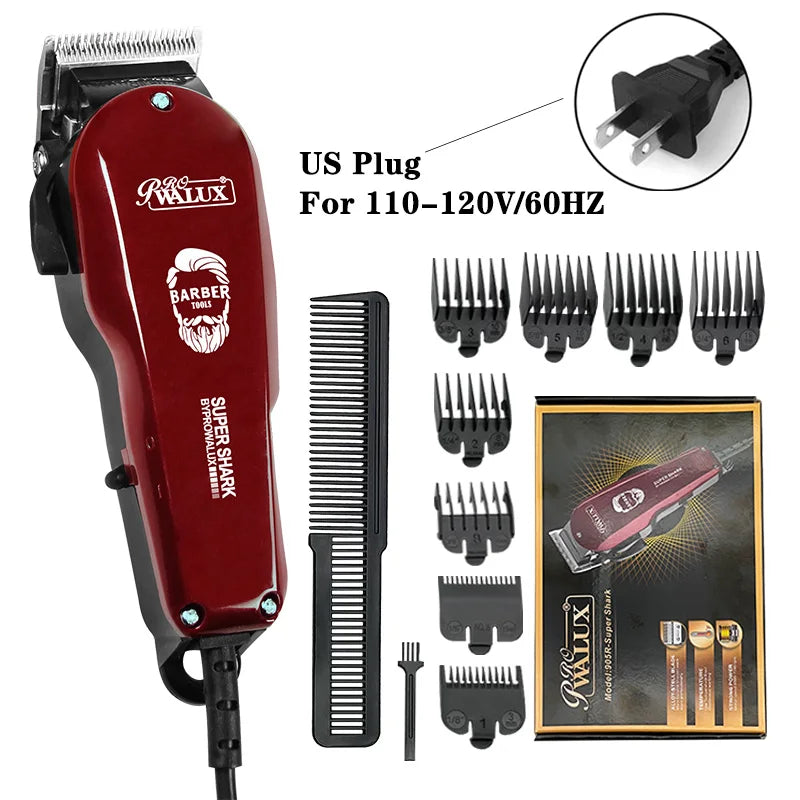 WALUX Professional AC220-240V Hair Clipper 10W Powerful Hair Trimmer Home Man Shaver 2M Cable Hair Cutting Machine 8 Guard Combs