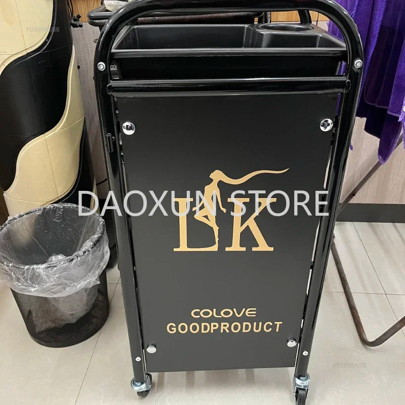 Retro Iron Salon Trolleys Nordic Beauty Salon Drawers Cart With Wheels Creative Hair Salon Perm And Dye Tool Cart