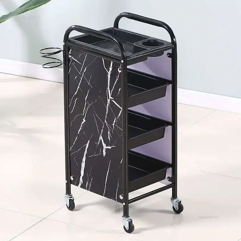 Retro Iron Salon Trolleys Nordic Beauty Salon Drawers Cart With Wheels Creative Hair Salon Perm And Dye Tool Cart