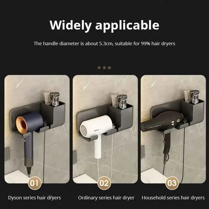 1pc Hair Dryer Storage Rack Non Punching Wall Mounted