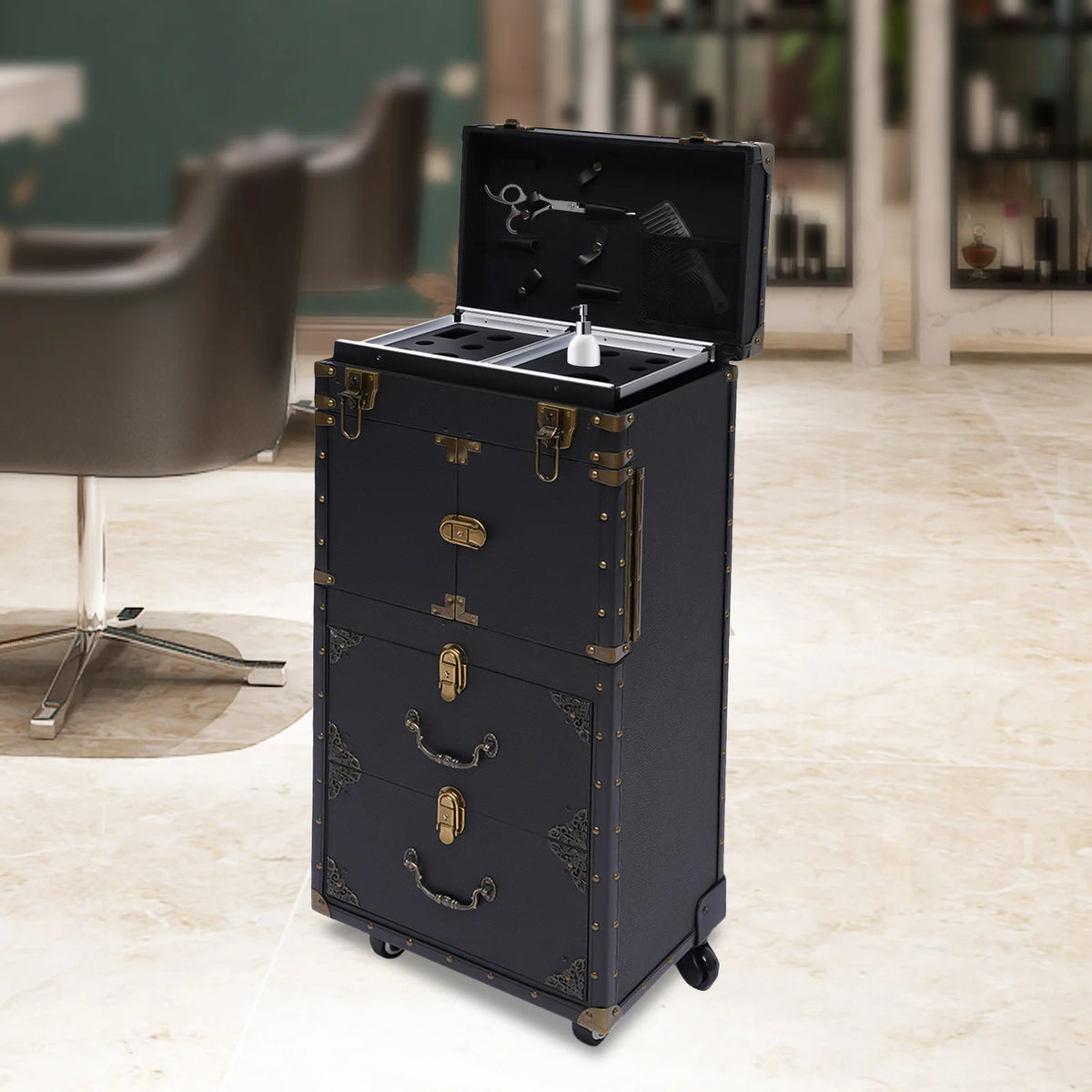 Rolling Train Case Hairdressing Trolley Stylist Beauty Salon Cosmetic Luggage Travel Organizer Tool Box