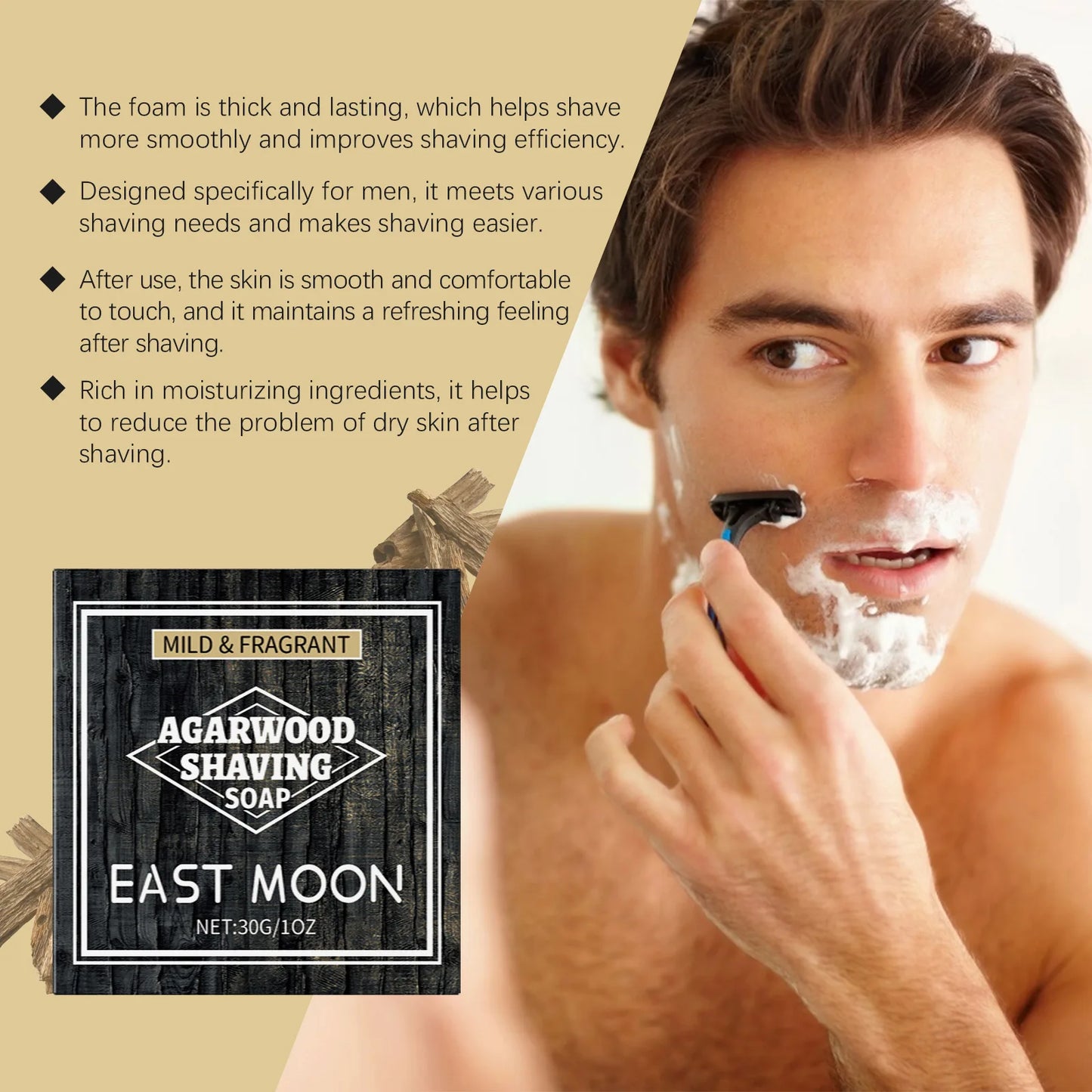 East Moon Men Shaving Soap Foam Rich Easy Clean Not Stimulating Long-Lasting Refresh Gentle Smoothing Handmade Beard Care Soaps